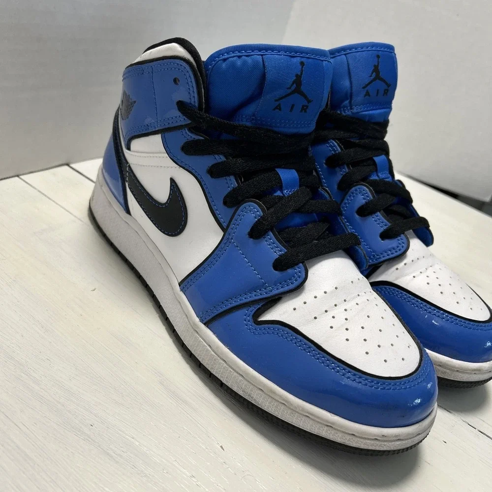 Nike Air Jordan 1 Mid SE Signal Blue 7 youth 8.5 womens white blue black 3076‎